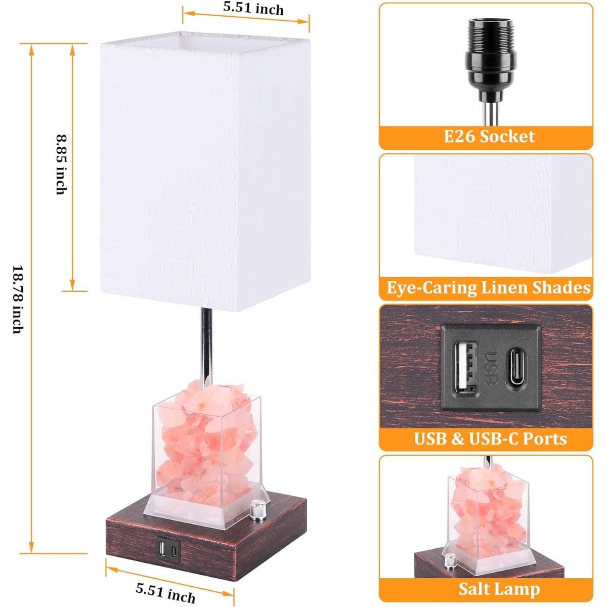 Dott Arts Touch Table Lamp with USB port and AC power outlet