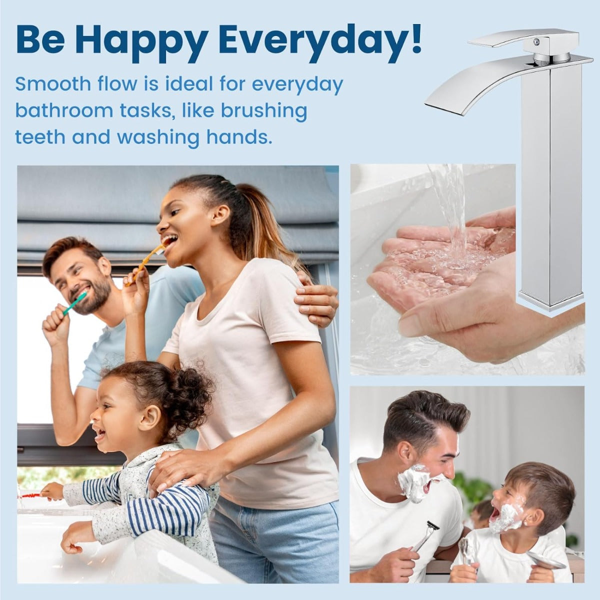 Airuida High bathroom faucet single handle single hole large waterfall spout