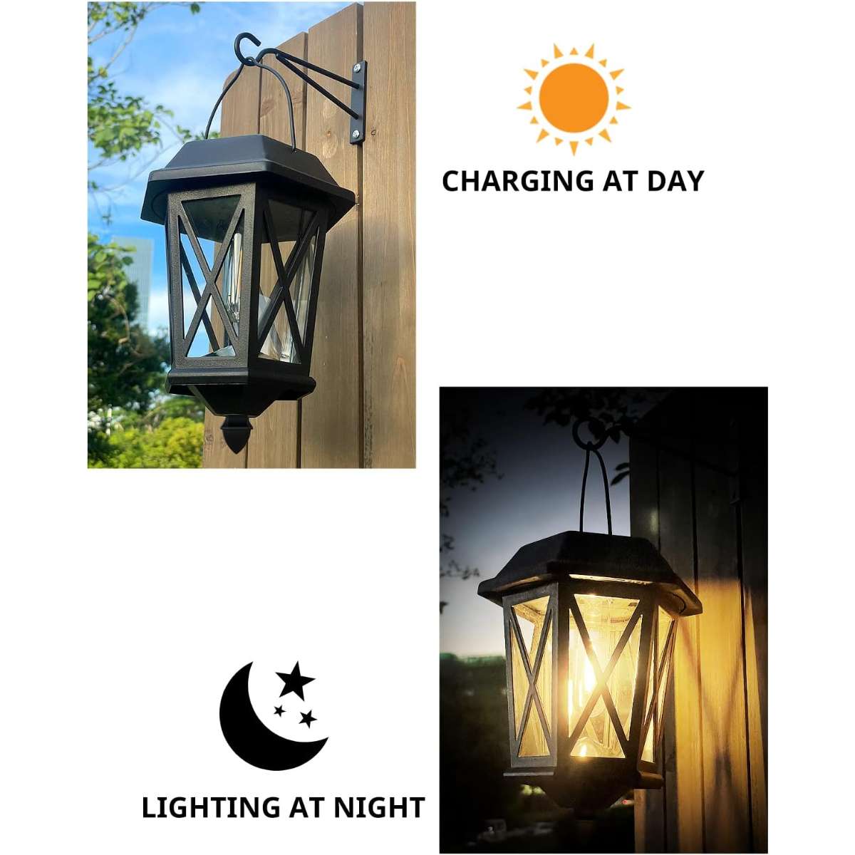 Solar Lantern Outdoor Hanging Solar Lantern, Anti Black - Set of 2