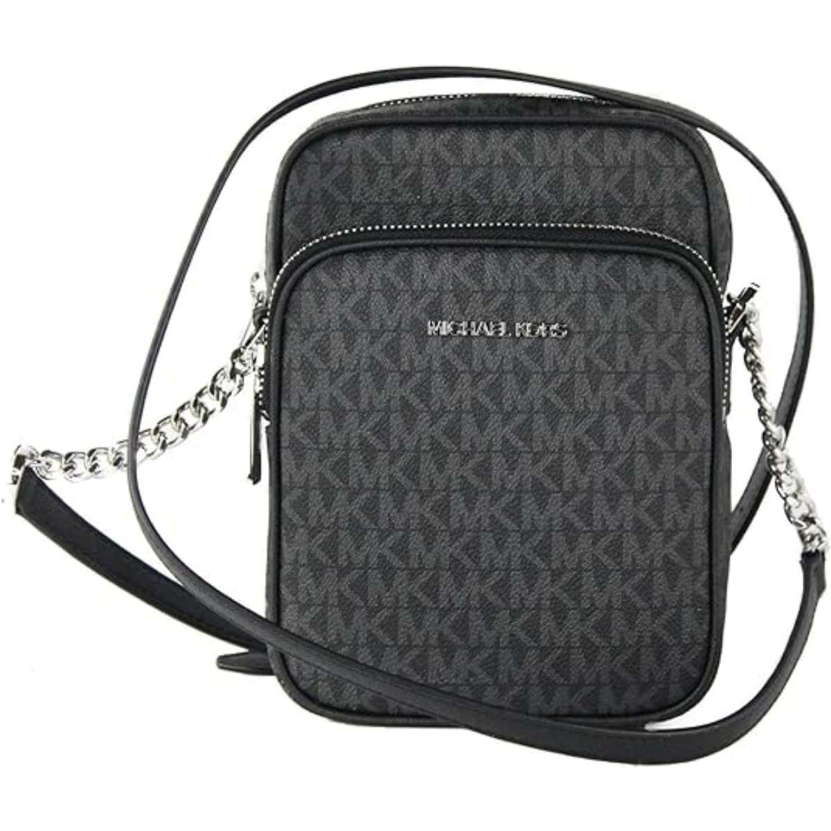 Michael Kors Jet Set Travel Signature PVC Medium Logo Chain Crossbody Flight Bag