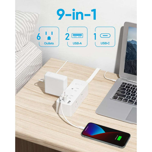 Flat Plug Power Strip, Olcorife Flat Extension Cord 5 ft., White