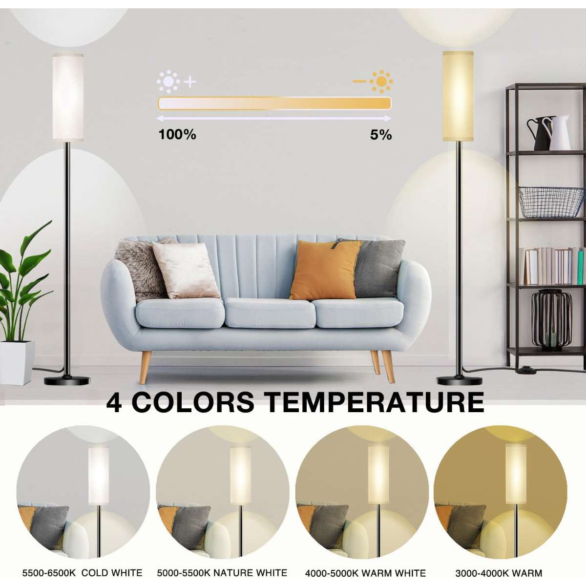 Floor lamp in the living room bedroom with remote control (white)