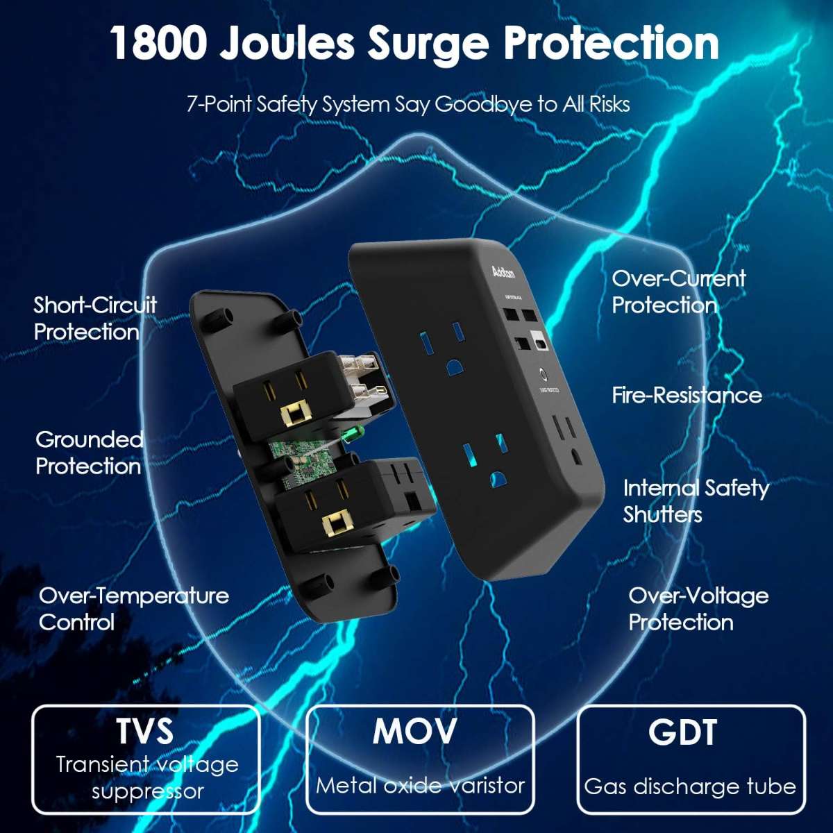 USB Wall Charger Surge Protector - Black