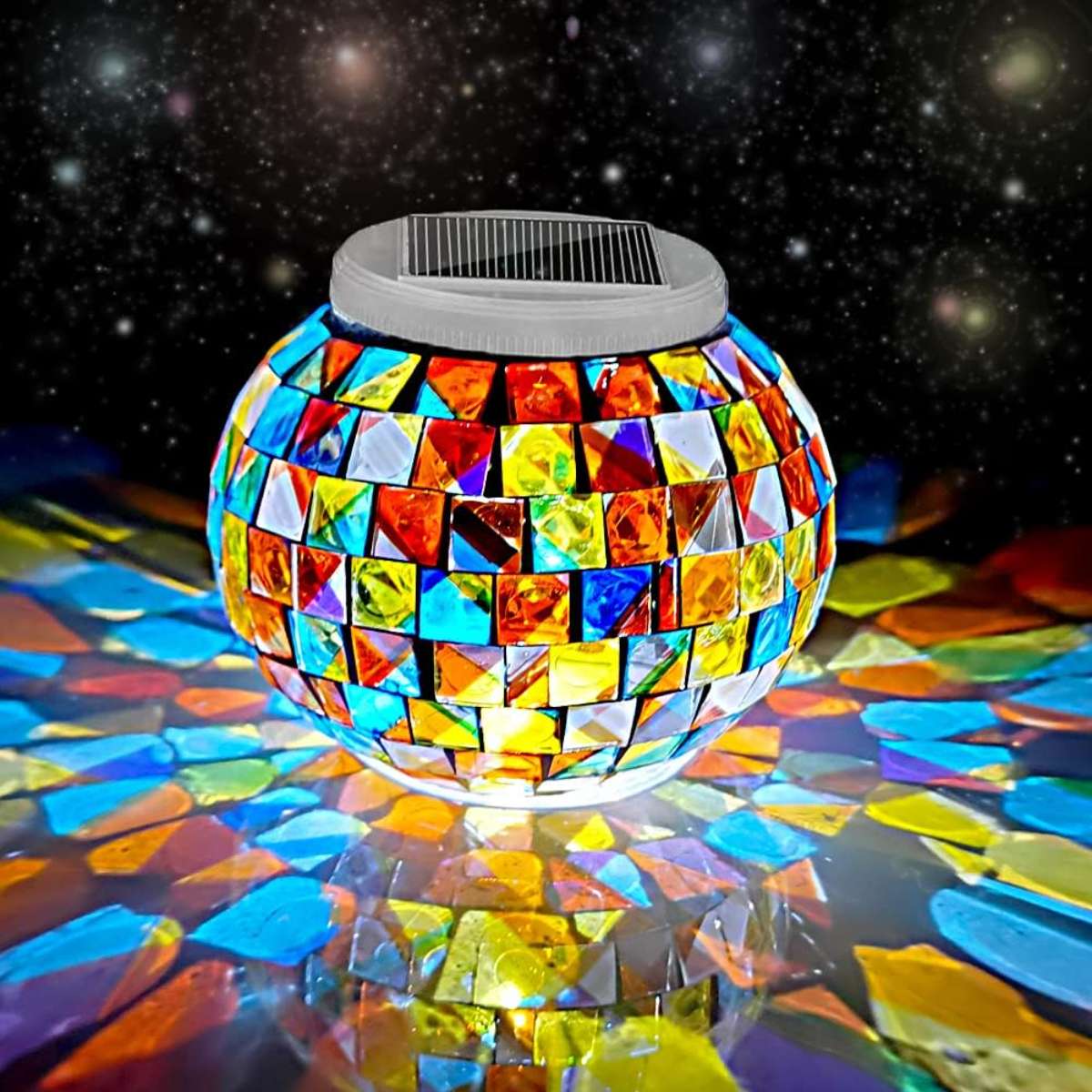 Aukora Color Changing Solar Glass Ball Garden Light, LED Night Light (Mosaic Glass)