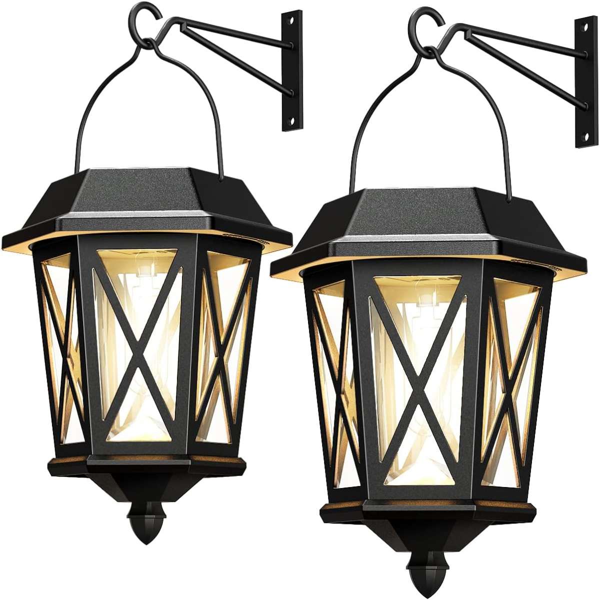 Solar Lantern Outdoor Hanging Solar Lantern, Anti Black - Set of 2