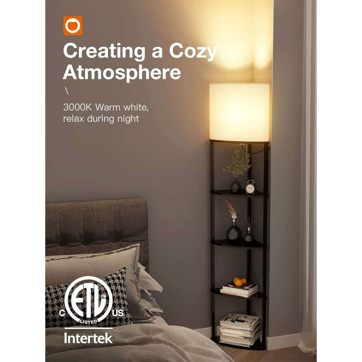 addlon Corner Light 5 Tier Shelf Floor Lamp Display - Black