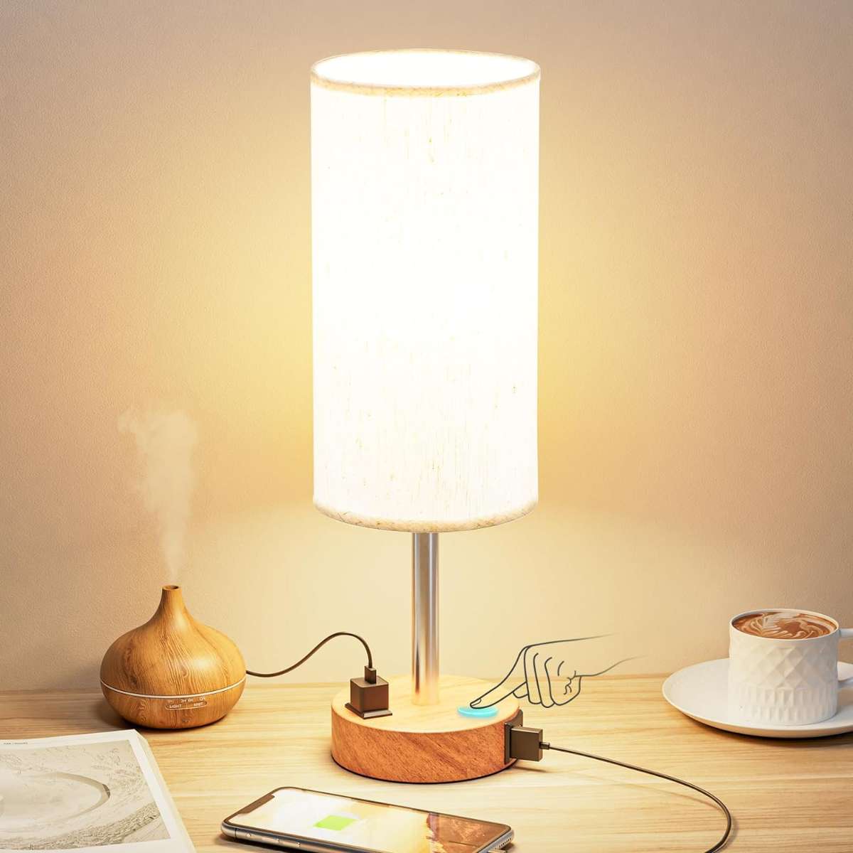 Living room floor lamp, 3 color temperature LED bulbs - black