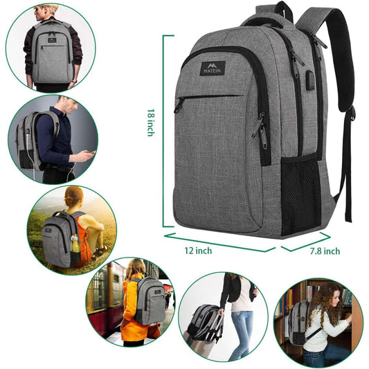 MATEIN TRAVEL LAPTOP BACKPACK, GREY