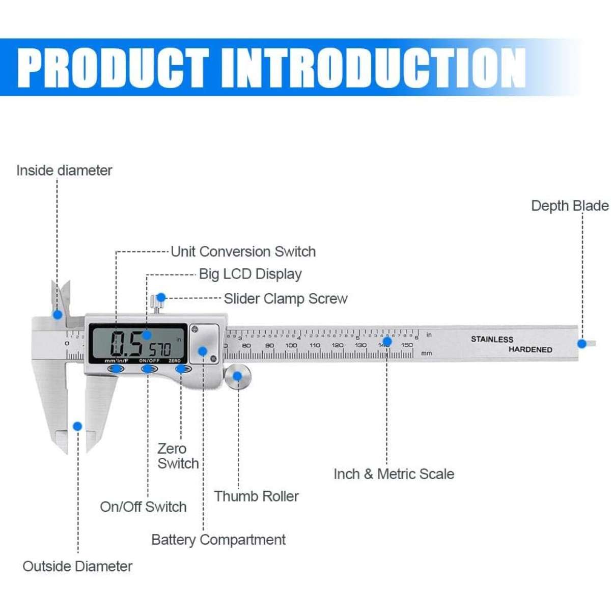 Digital caliper measuring tool