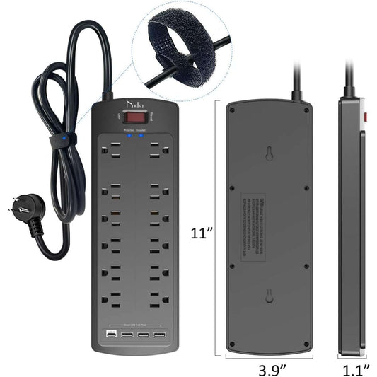 Power board, Nuetsa Surge Protector, 2700 joules, ETL listed (black)