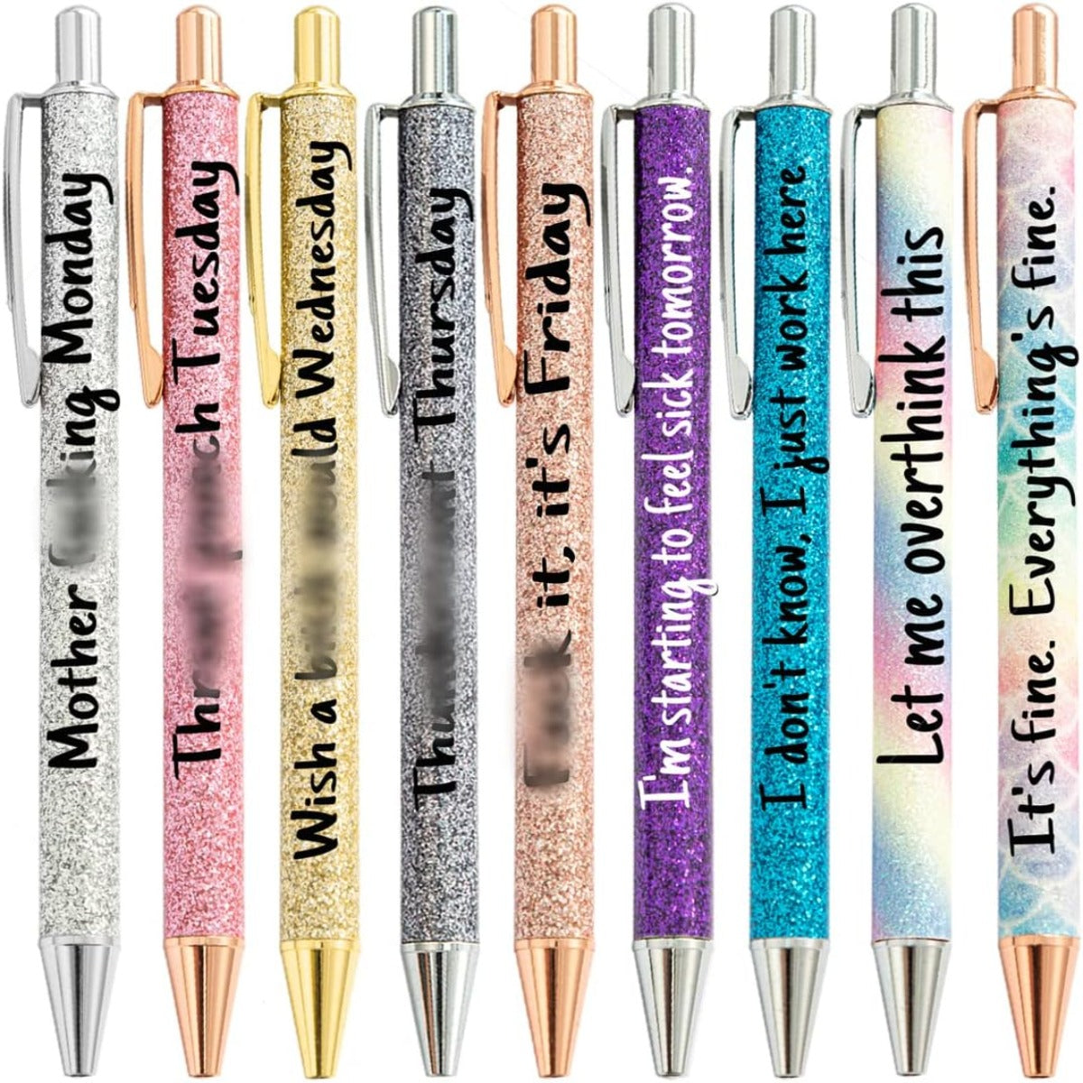 PASISIBICK 9 Pieces Funny Daily Ballpoint Pens Swear Word Weekend Set