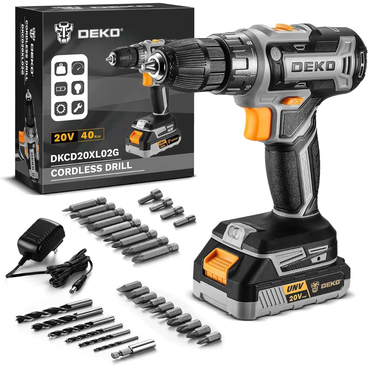 Cordless Drill: DEKO PRO Cordless Drill 20V Drill Kit Tool Drill Cordless Set