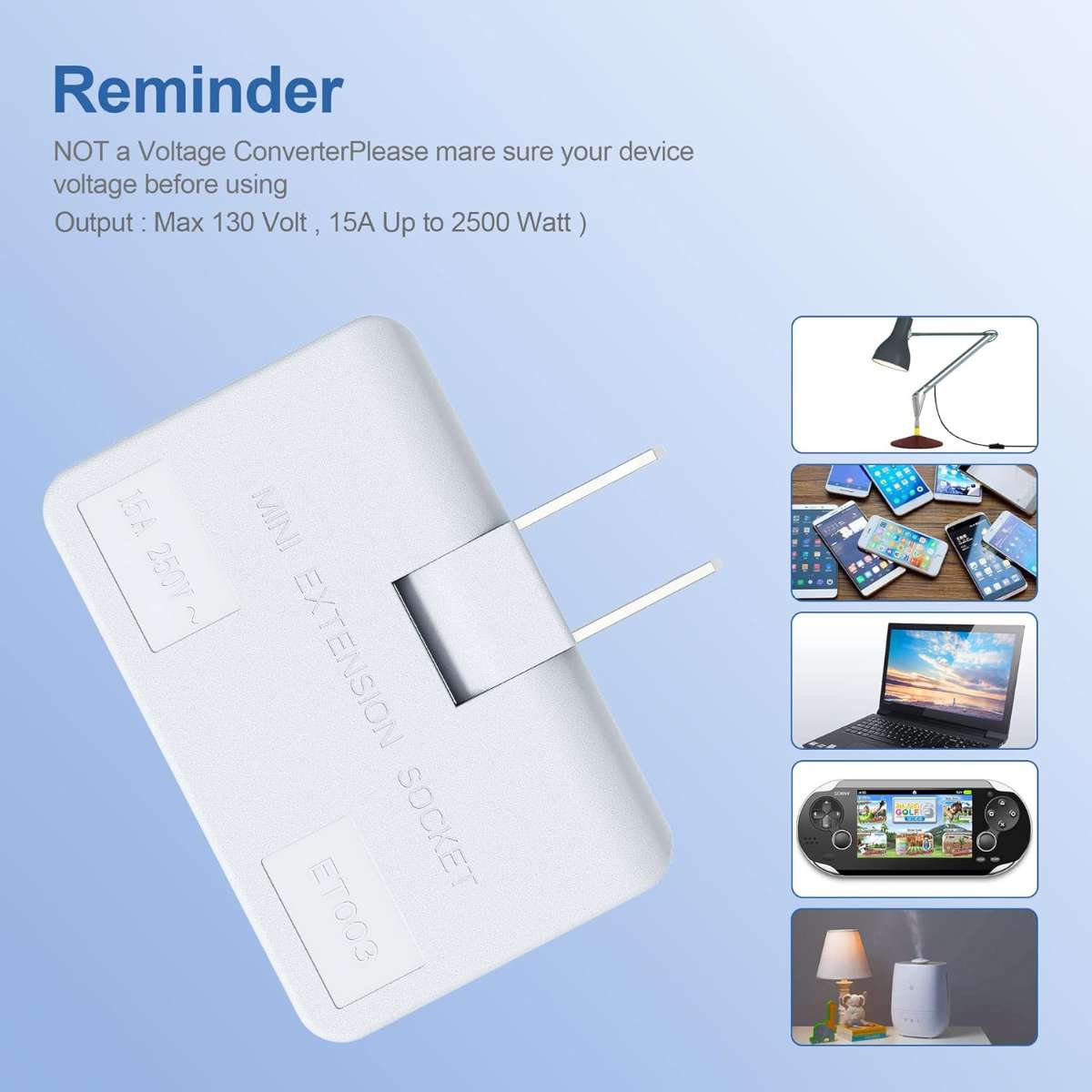 3-Way Flat Wall Outlet Extender AC Adapter, White (3-Pack)