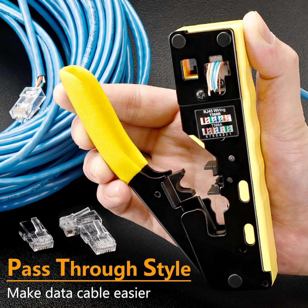 Solsop Pass-Through RJ45 Crimping Tool Kit All-in-One Ethernet Crimping Machine