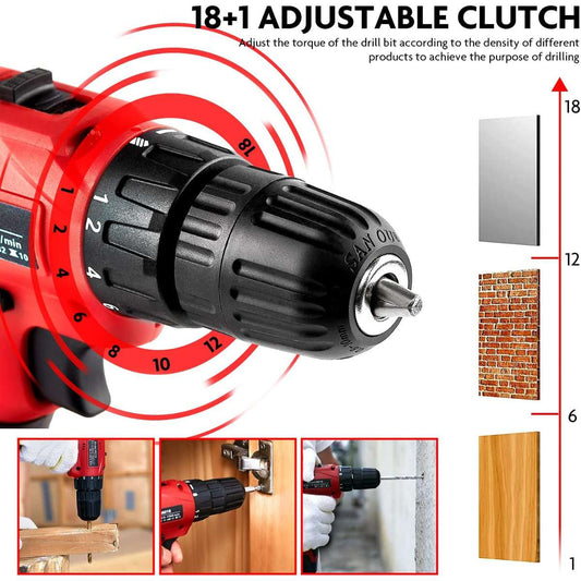 Tool set with drill bit, 108 pieces cordless drill home power tool set