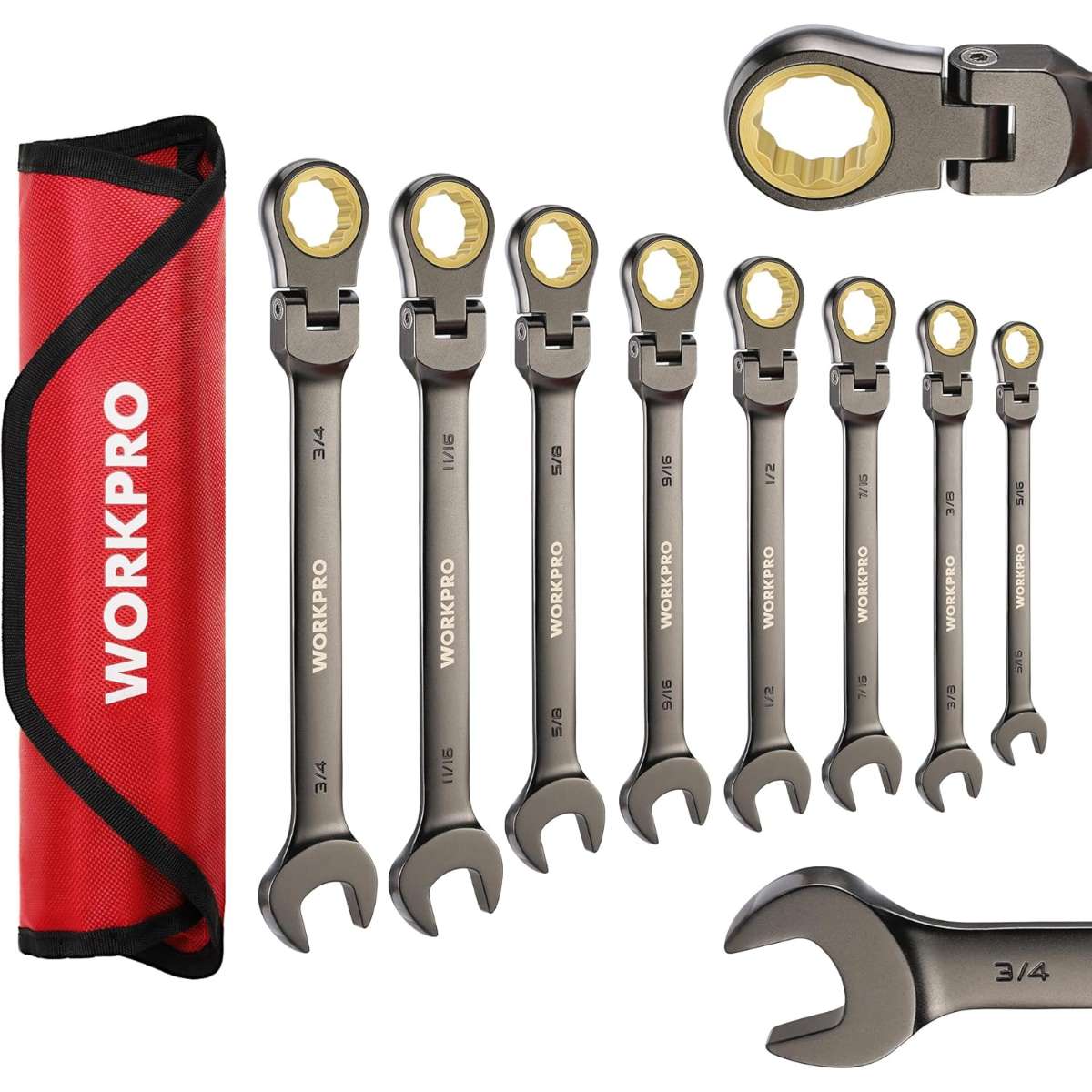 WORKPRO 8-Piece Scratch Head Ratchet Combination Wrench Kit