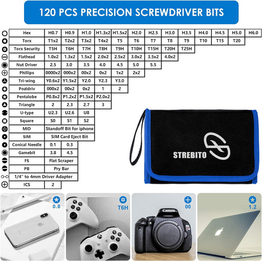 STREBITO Electronics Precision Screwdriver Set 142 Piece 120-Bit Magnetic Repair Tool Kit
