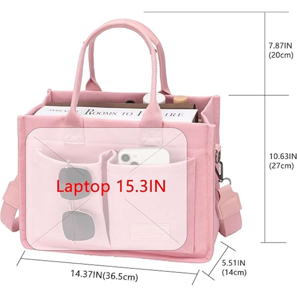 Large canvas tote bag for women with pockets
