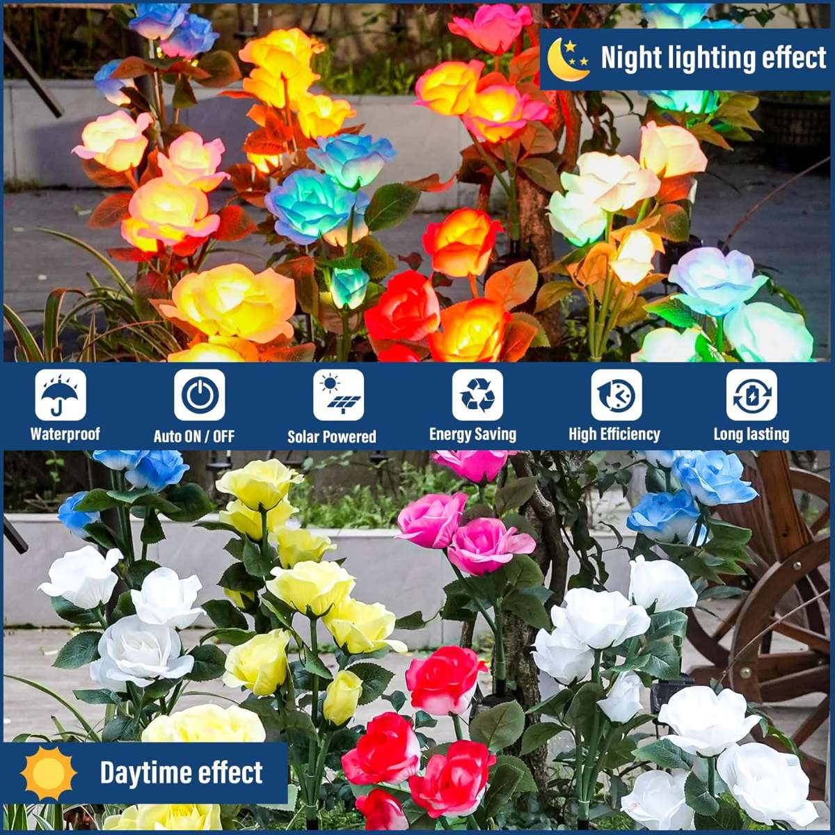 TONULAX Solar Garden Lights - More Realistic Roses (2 Pack)