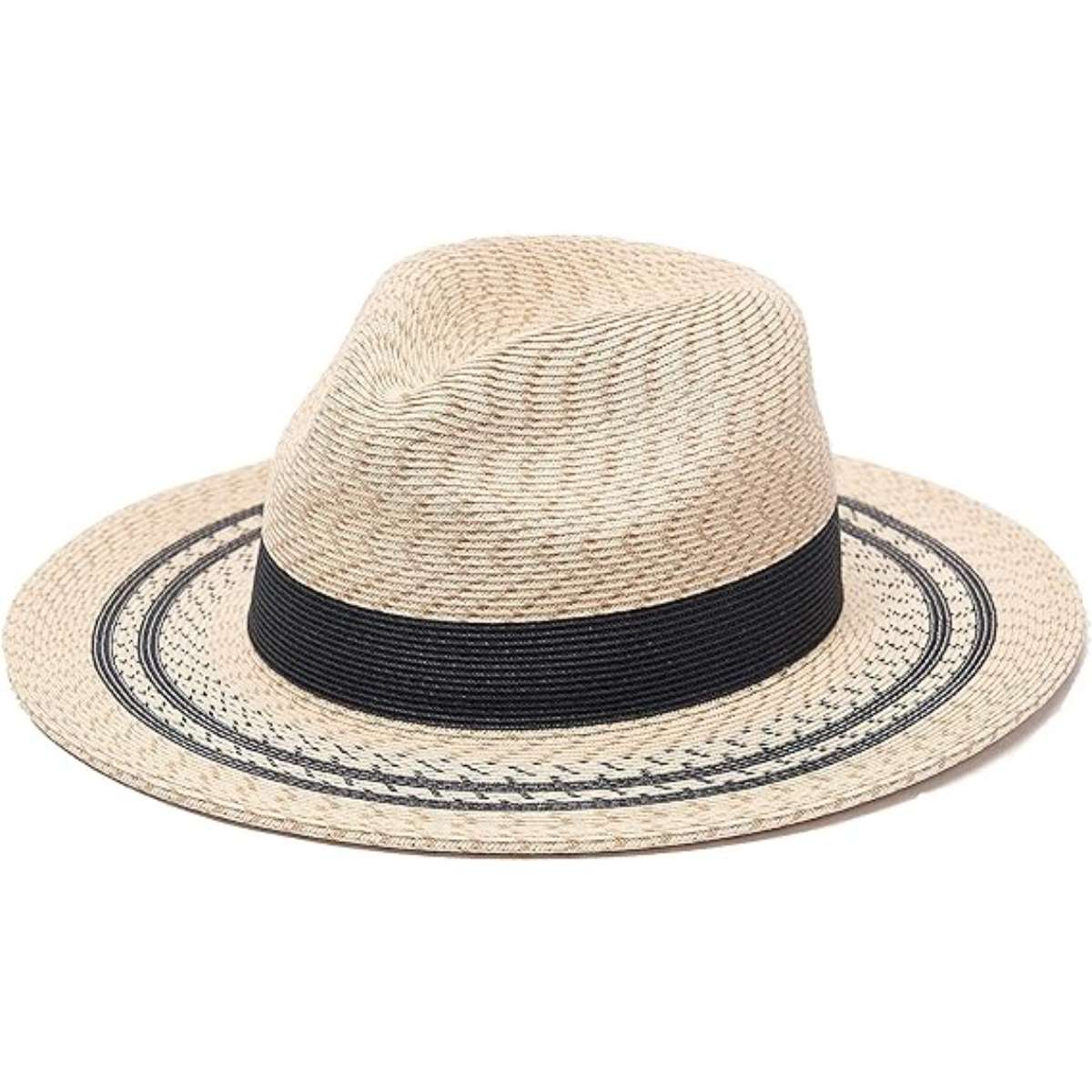 Pineapple&Star Sun Straw Fedora Beach Hat Fine Braid UPF50+ for Unisex
