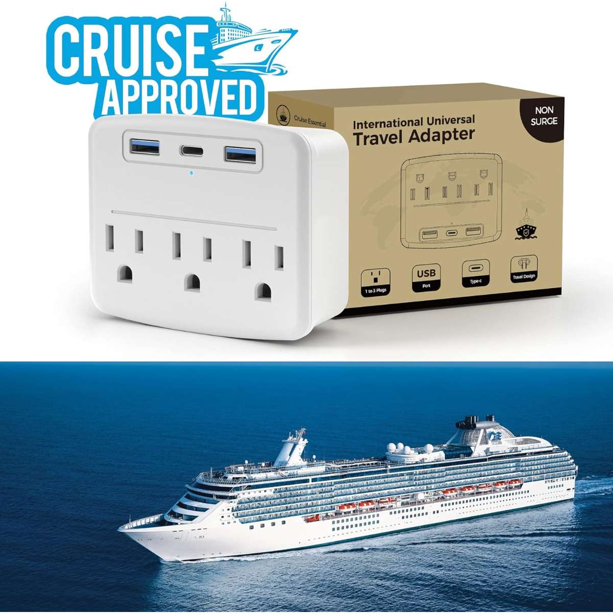 Cruise power strip foldable plug non-surge protector