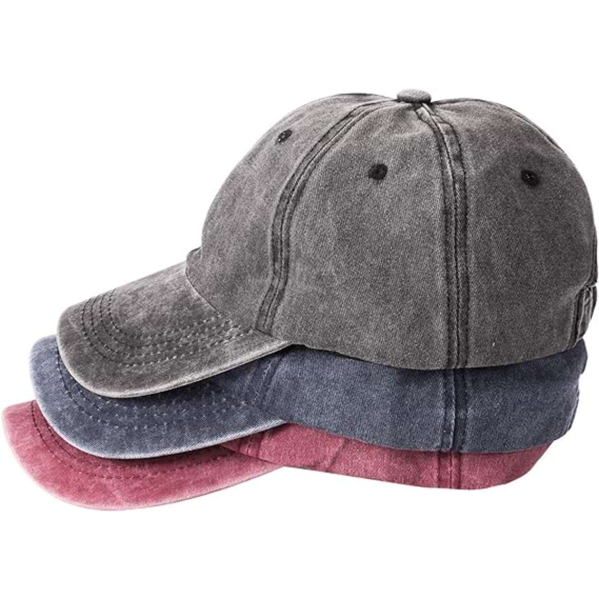 Set of 3 washed plain baseball caps
