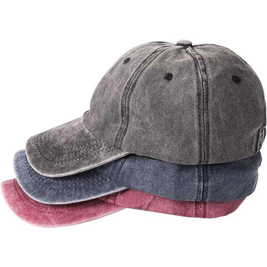 Set of 3 washed plain baseball caps