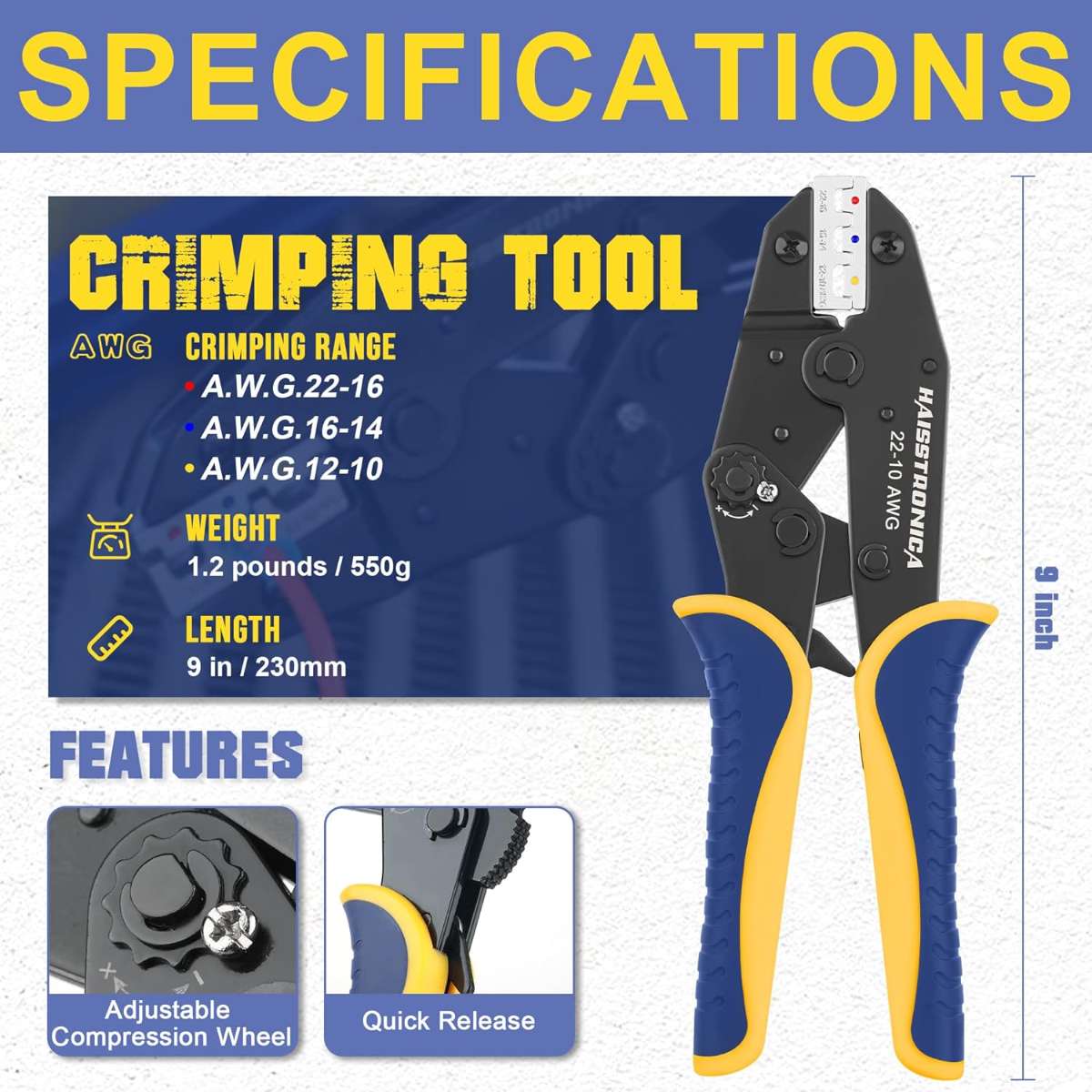 Haisstronica crimping tools for heat shrink connectors