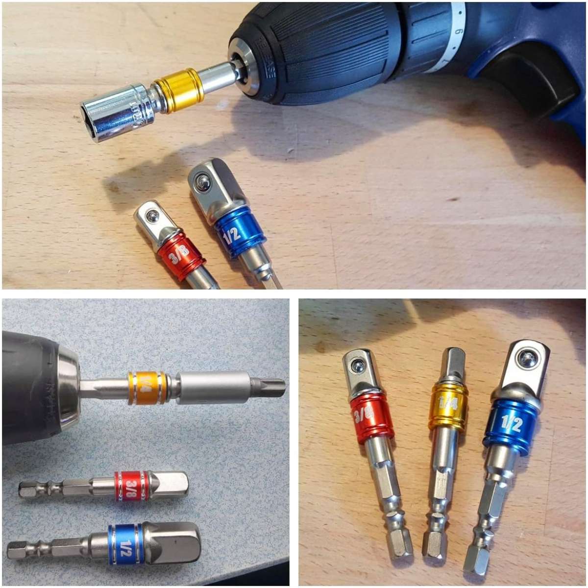 Impact-grade socket adapters/extension kits turn the drill into a high-speed nut driver
