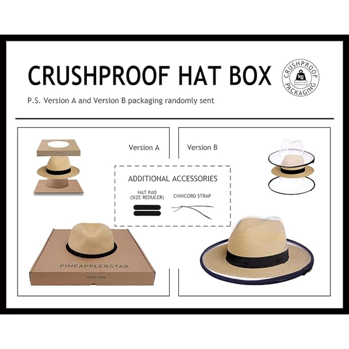 Pineapple&Star Sun Straw Fedora Beach Hat Fine Braid UPF50+ for Unisex