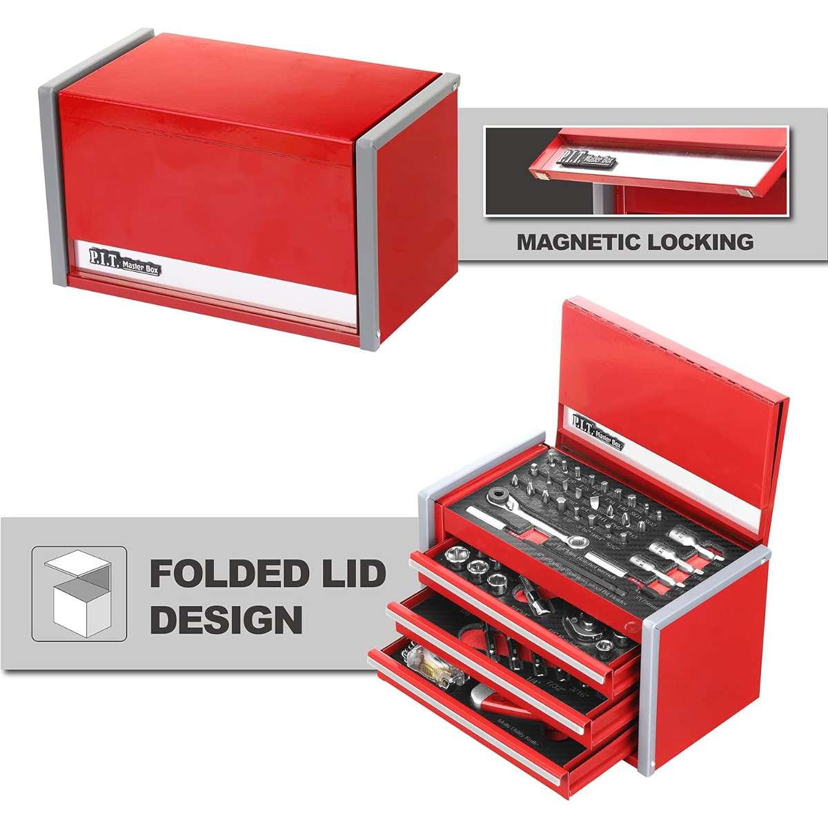 P.I.T. Portable 3 Drawer Steel Tool Box