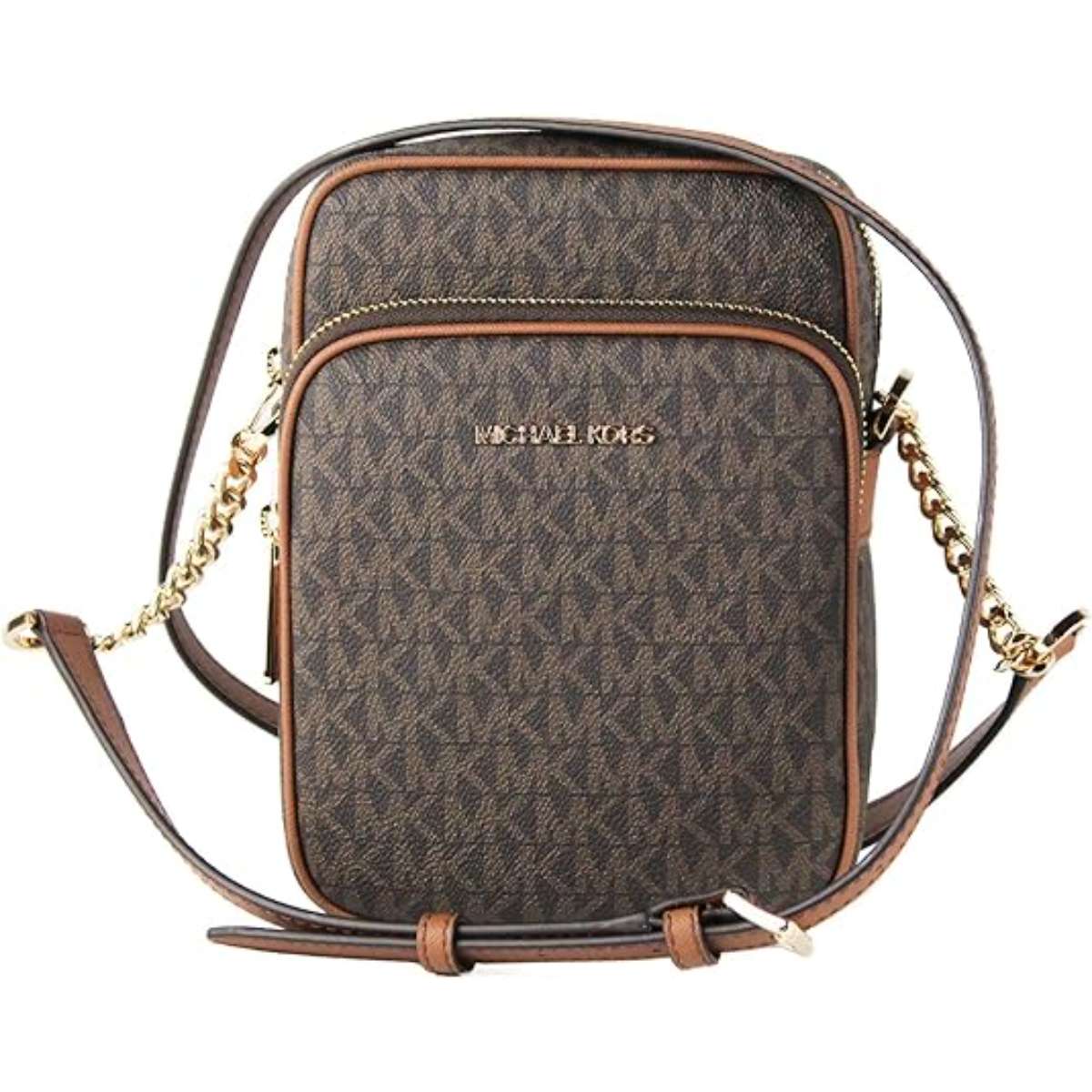 Michael Kors Jet Set Travel Signature PVC Medium Logo Chain Crossbody Flight Bag