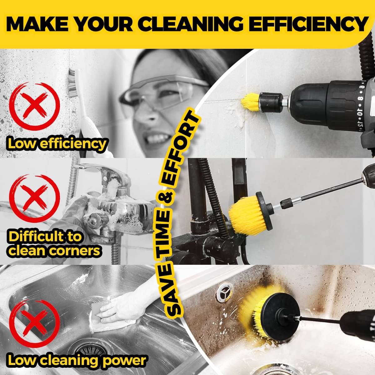 Holikme 6Pack Cleaning Brush Electric Floor Scrubber Cleaning Brush Yellow