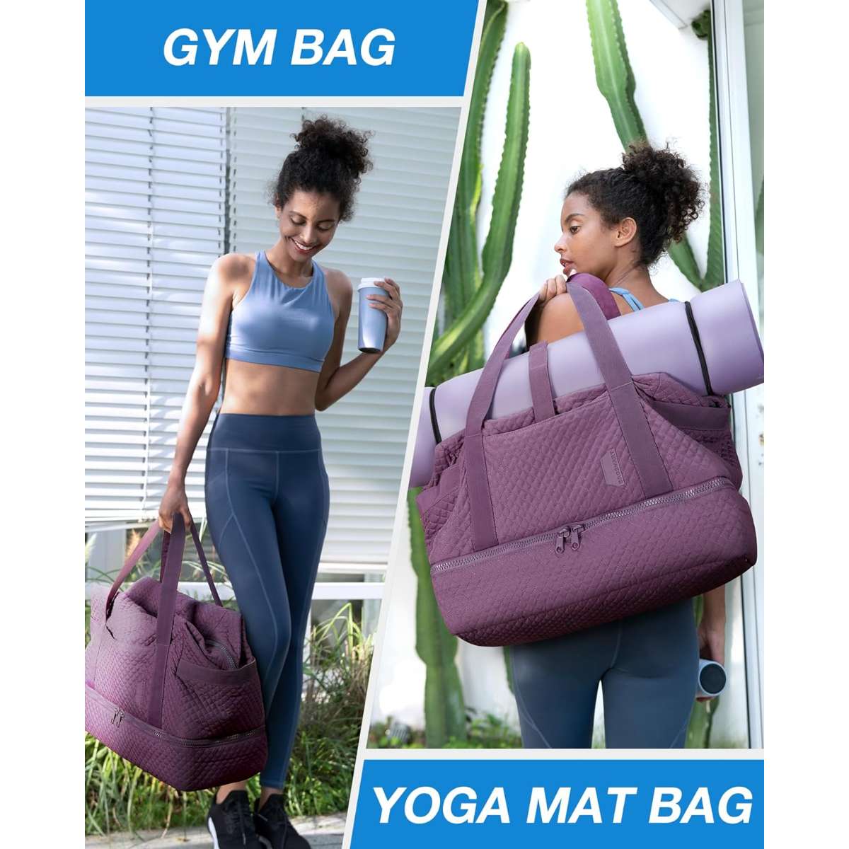 BAGSMART LARGE GYM BAG WITH YOGA MAT BUCKLE