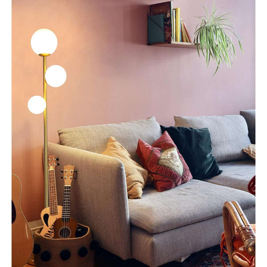 3 Globe Mid-Century Modern Floor Lamp - Antique Brass