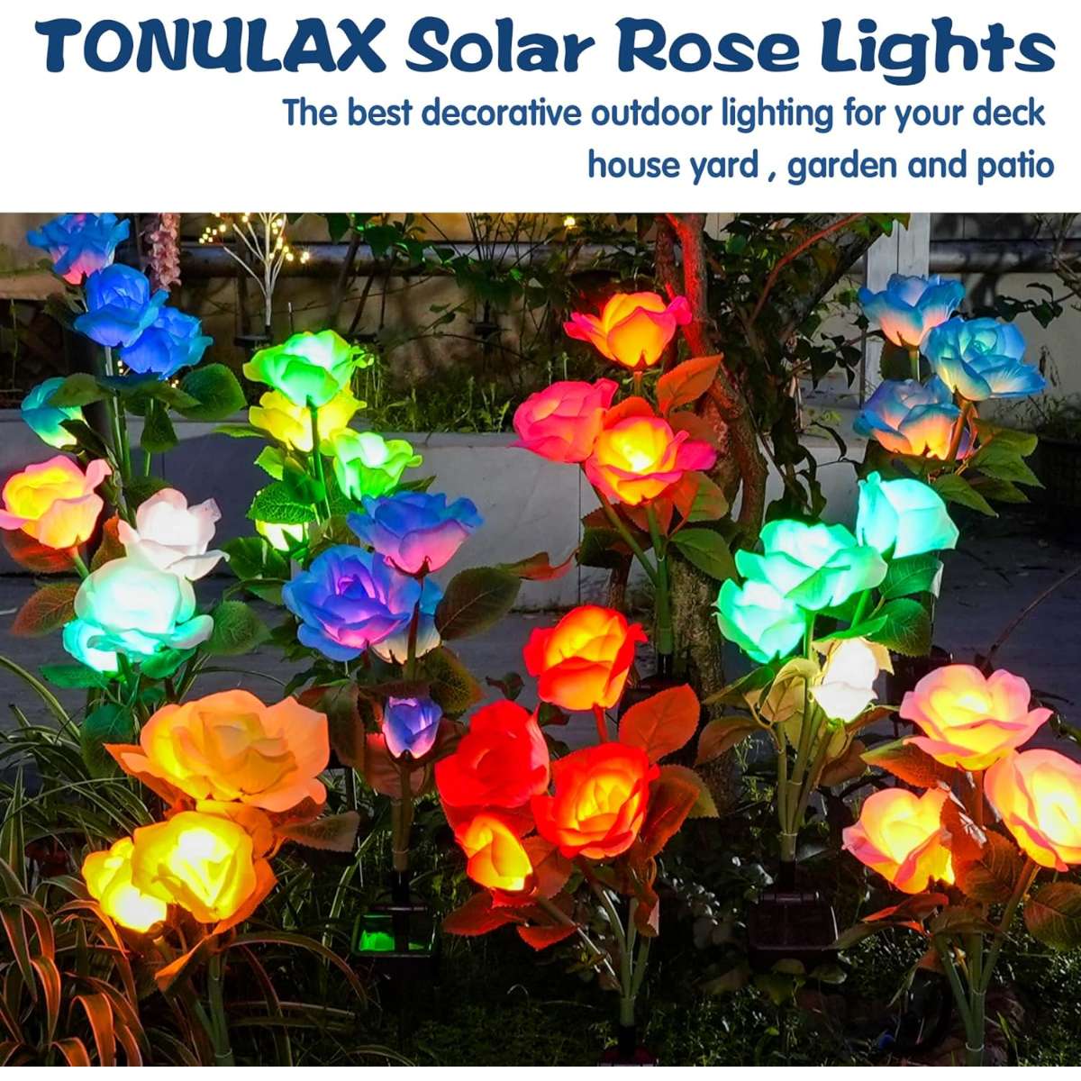 TONULAX Solar Garden Lights - More Realistic Roses (2 Pack)