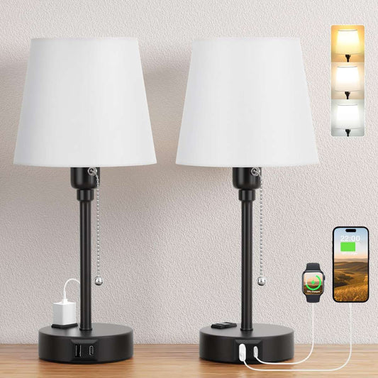 Bedroom bedside lamp, set of 2 with 3 color modes