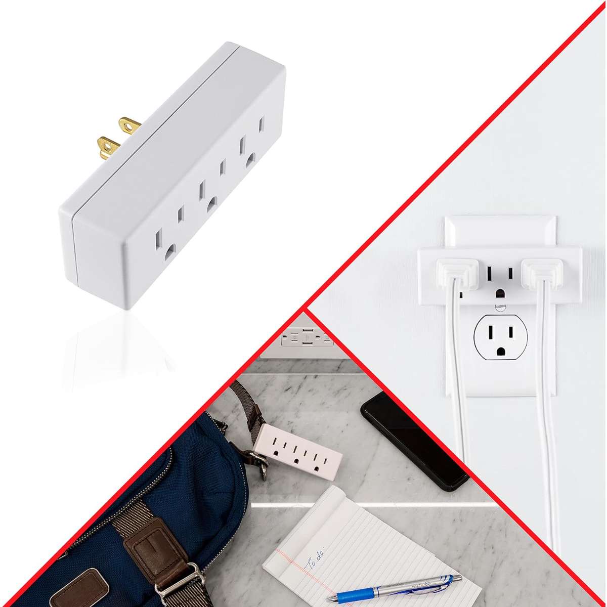 GE 3-Socket Extender Wall Tap, White, 52203