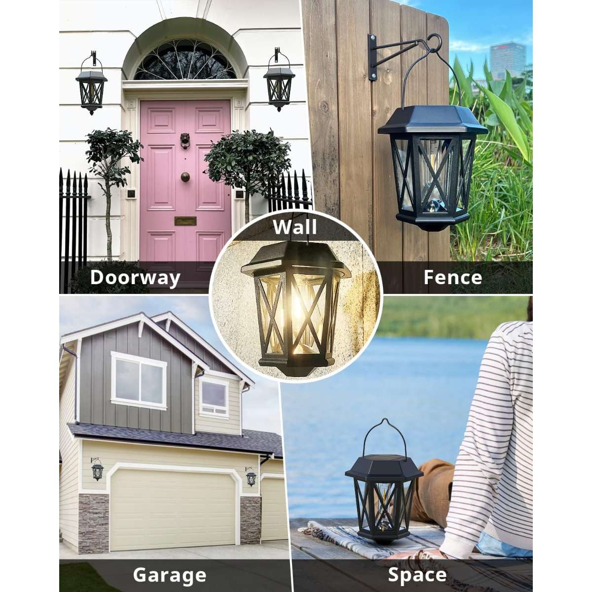 Solar Lantern Outdoor Hanging Solar Lantern, Anti Black - Set of 2