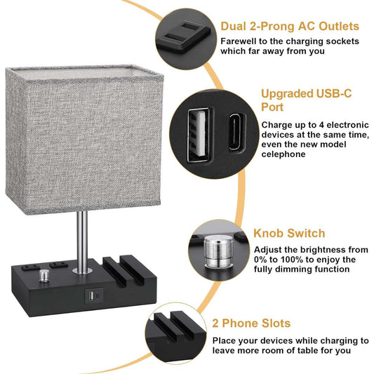 Kakanuo bedroom with USB C port fully dimmable bedside table lamp