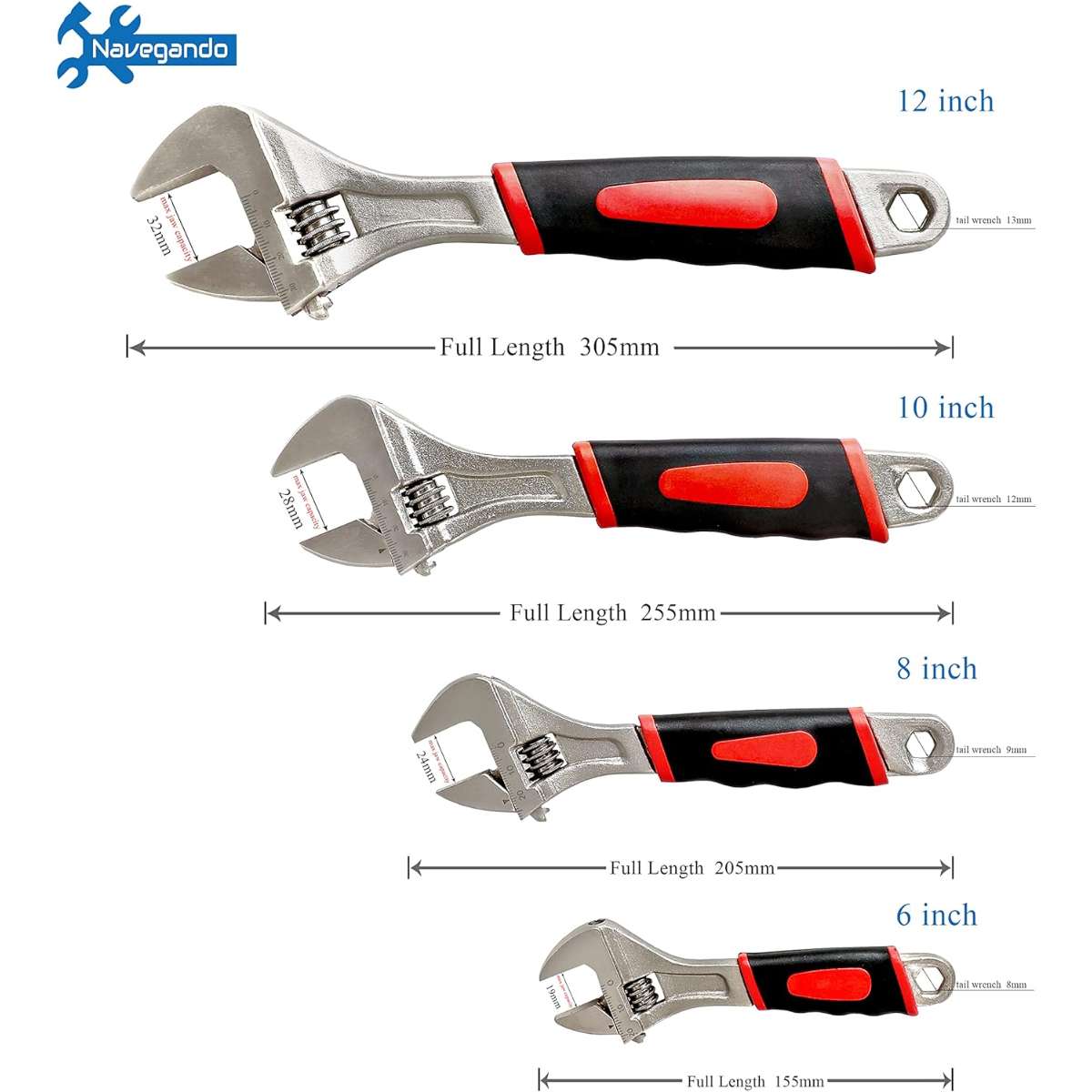 Navegando adjustable wrench, set of 4 wrenches
