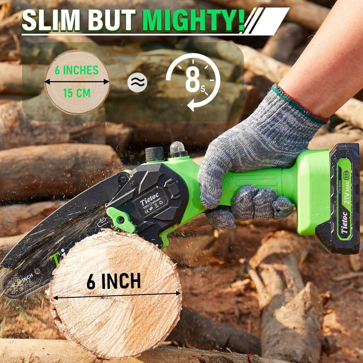 TIETOC Mini Chainsaw Cordless 6 Inch [Gardener Friendly]
