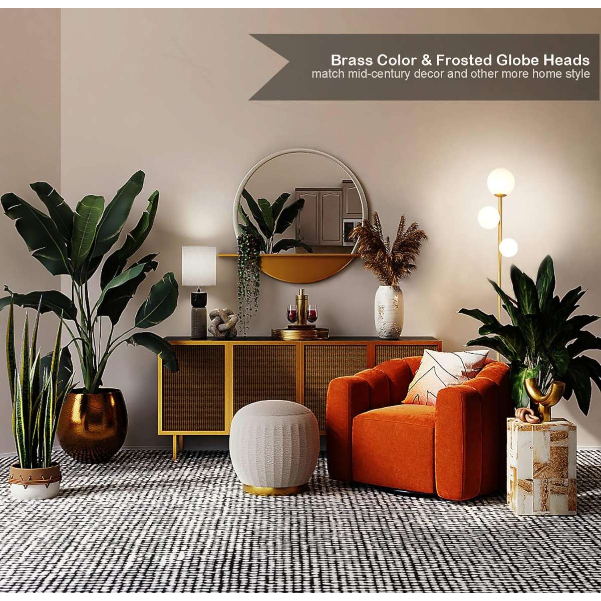 3 Globe Mid-Century Modern Floor Lamp - Antique Brass