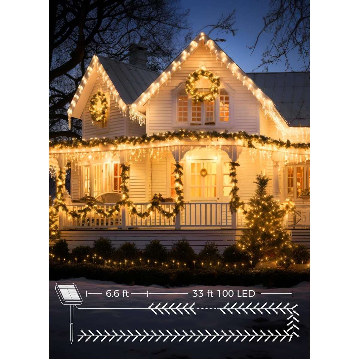 Solar String Lights Outdoor, 39FT 100LED Warm White