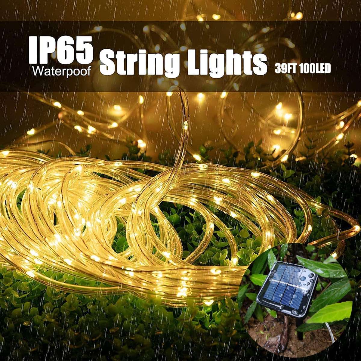 Solar Rope Light Waterproof IP65 39FT 100LEDs Outdoor LED Solar Outdoor Light