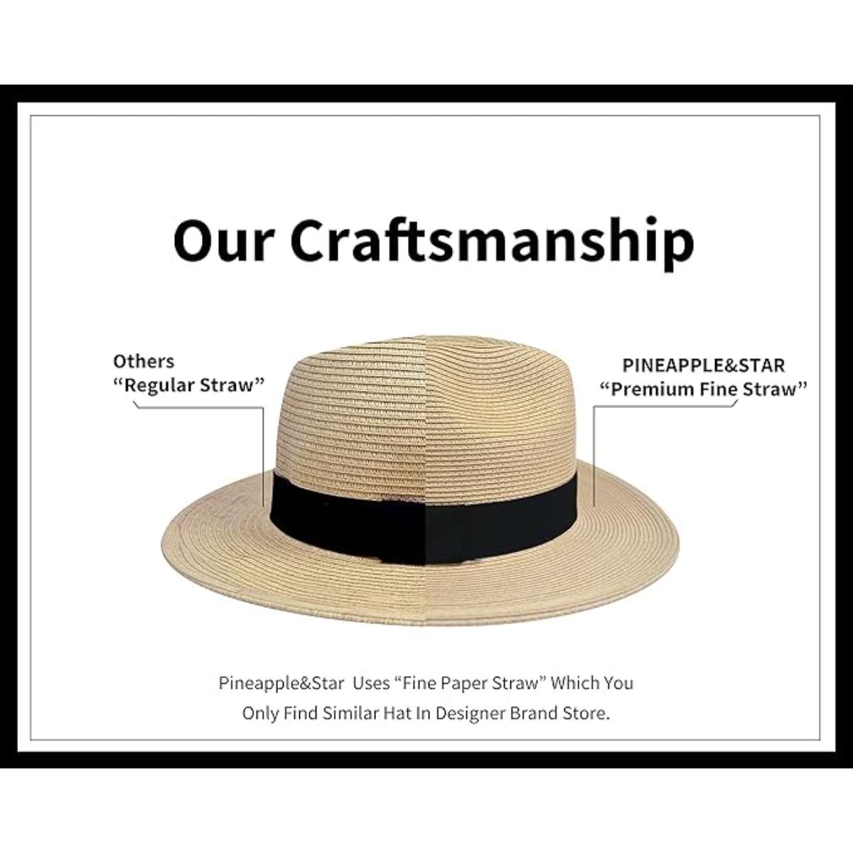 Pineapple&Star Sun Straw Fedora Beach Hat Fine Braid UPF50+ for Unisex