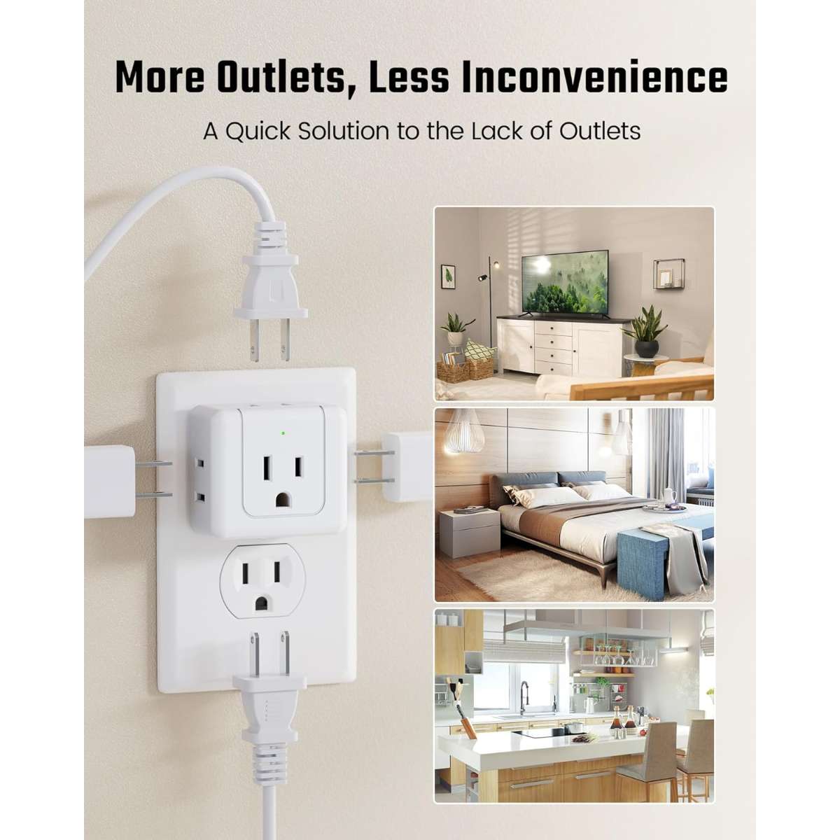 SUPERDANNY【2-Pack】 Multi-Plug Socket Extender, White