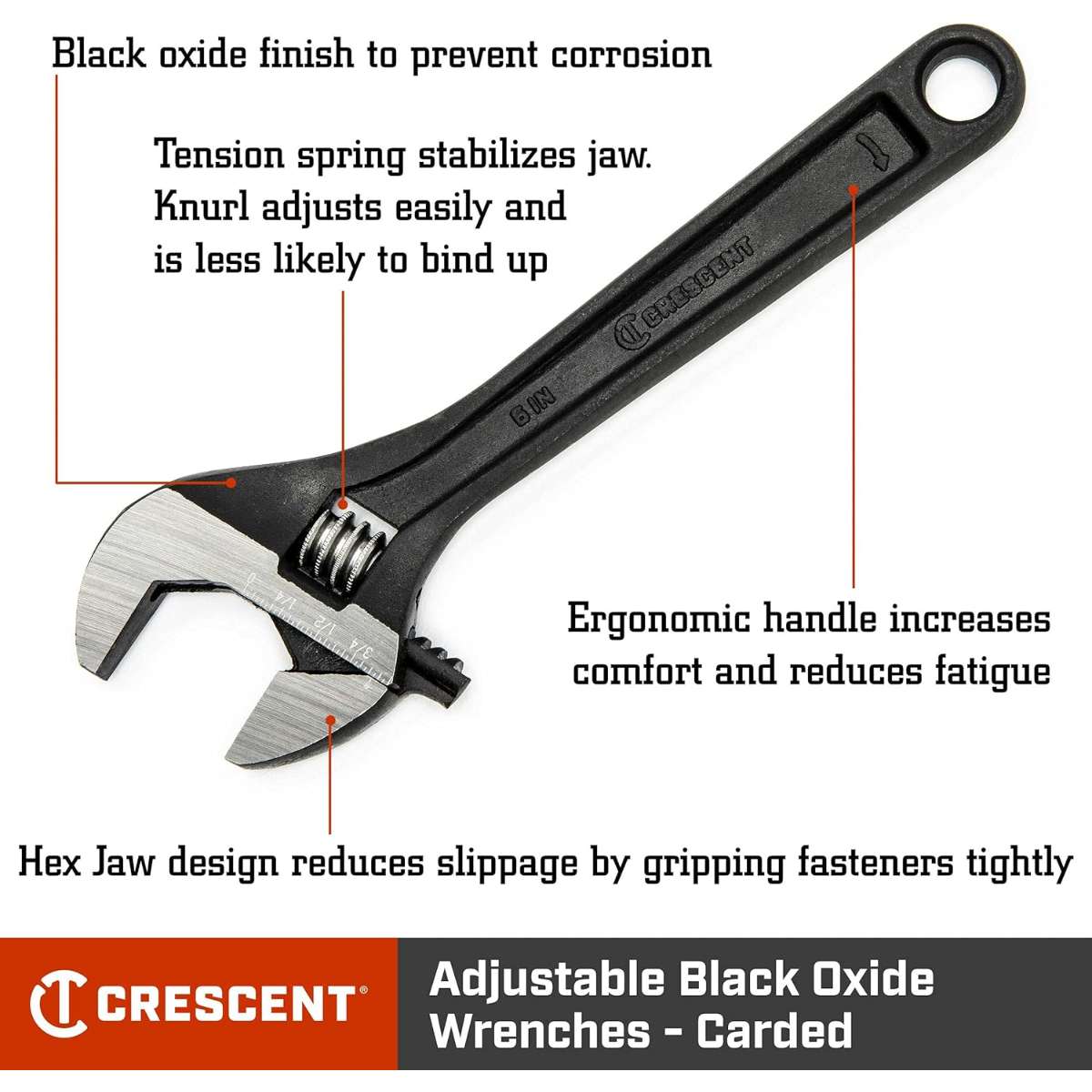 Crescent 6" Adjustable Black Oxide Wrench - Carded - AT26VS