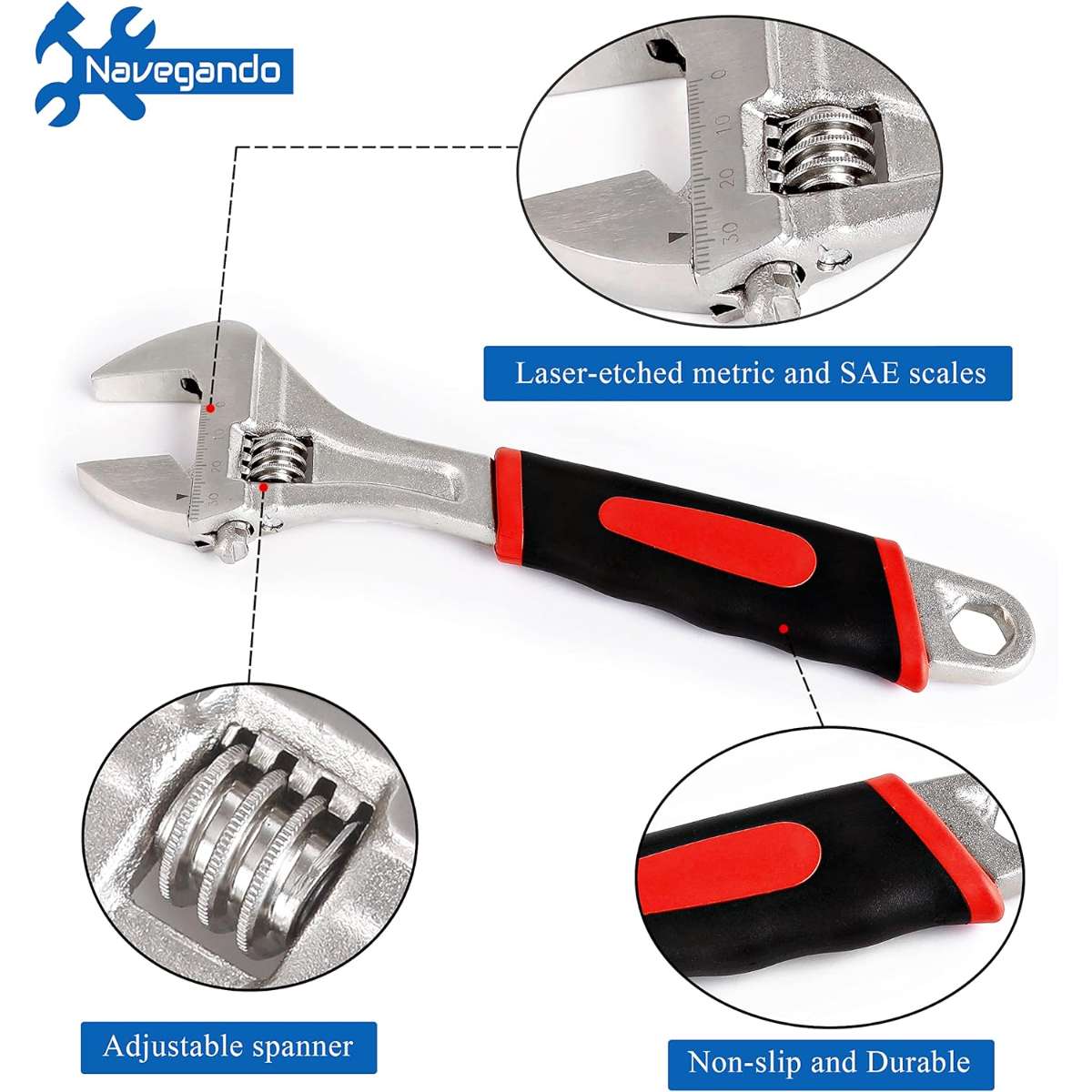 Navegando adjustable wrench, set of 4 wrenches