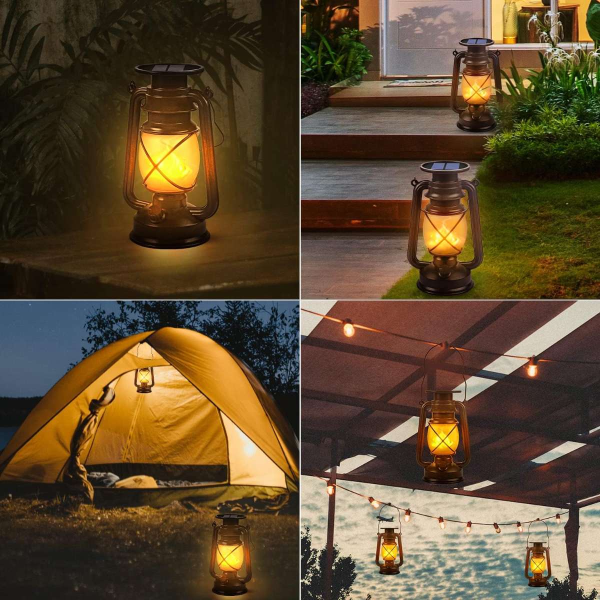 Solar Lantern Outdoor Hanging Solar Lantern Dancing Flame Vintage, 2Pack